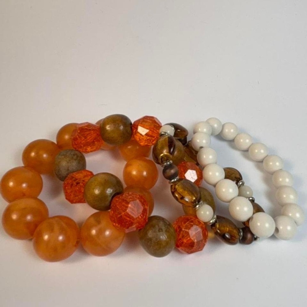 Beaded Bracelet Lot Boho Colorful Orange White Vintage